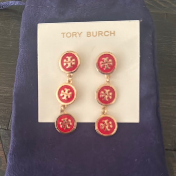 Tory Burch Red and Gold Resin Earrings - RARE!!! - Picture 1 of 6